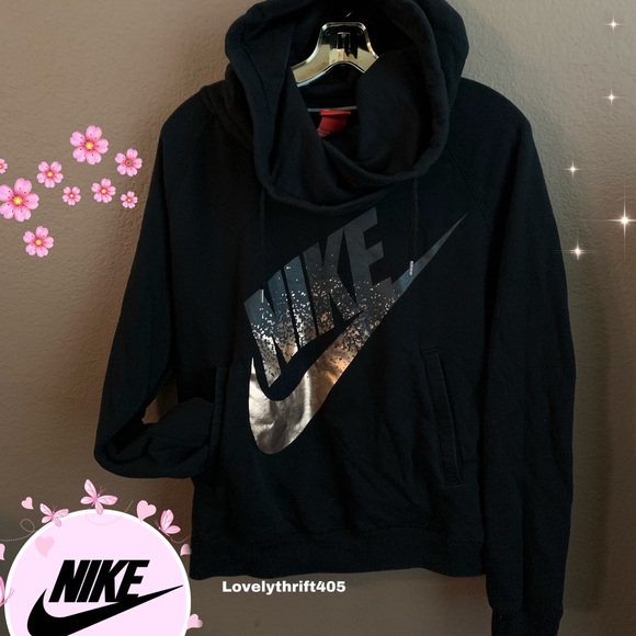 Nike Rally Funnel-Neck Metallic Logo Hoodie Size M - Picture 3 of 6